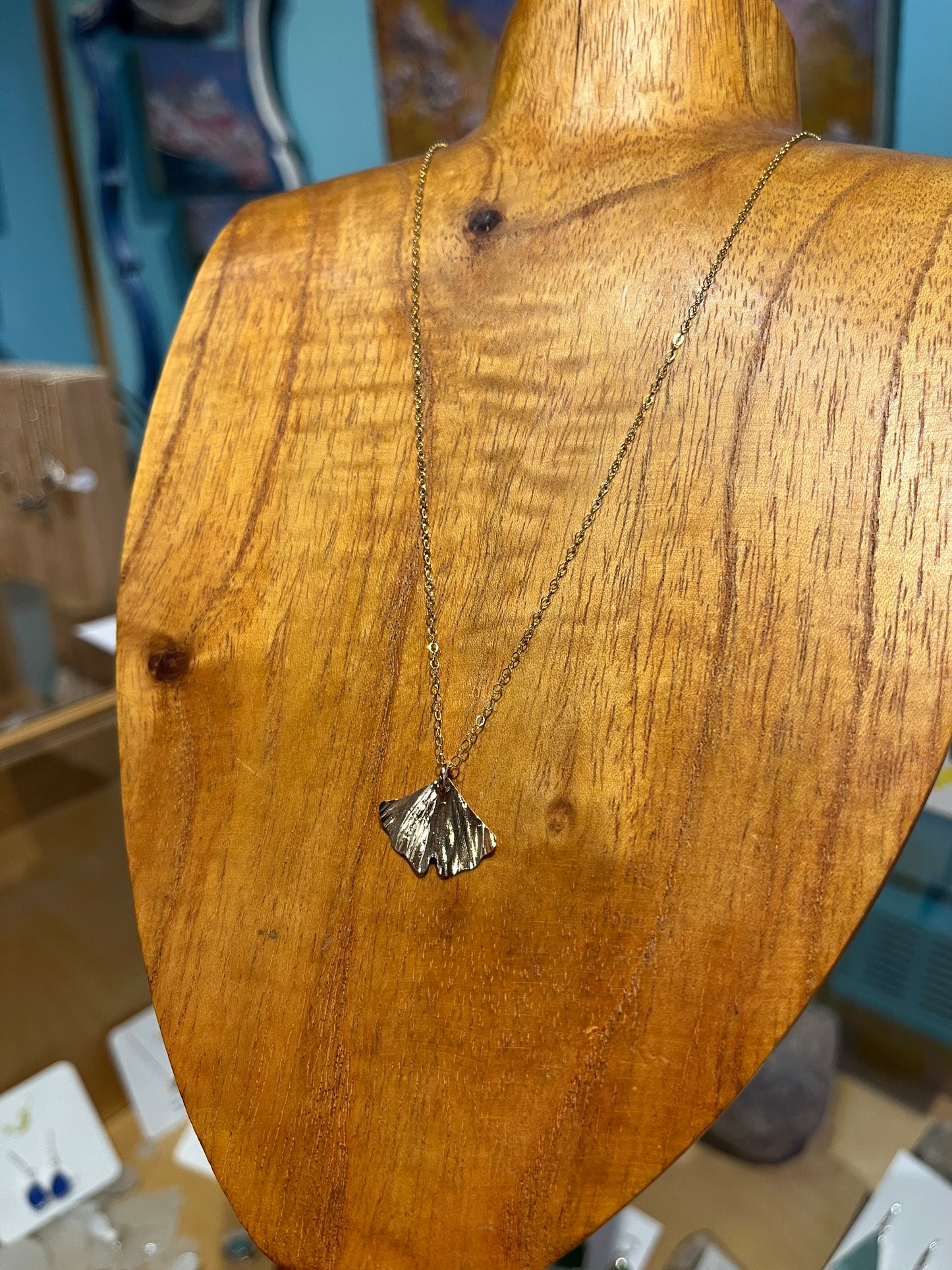 Gold Fill Ginkgo pendant by Meg Tang