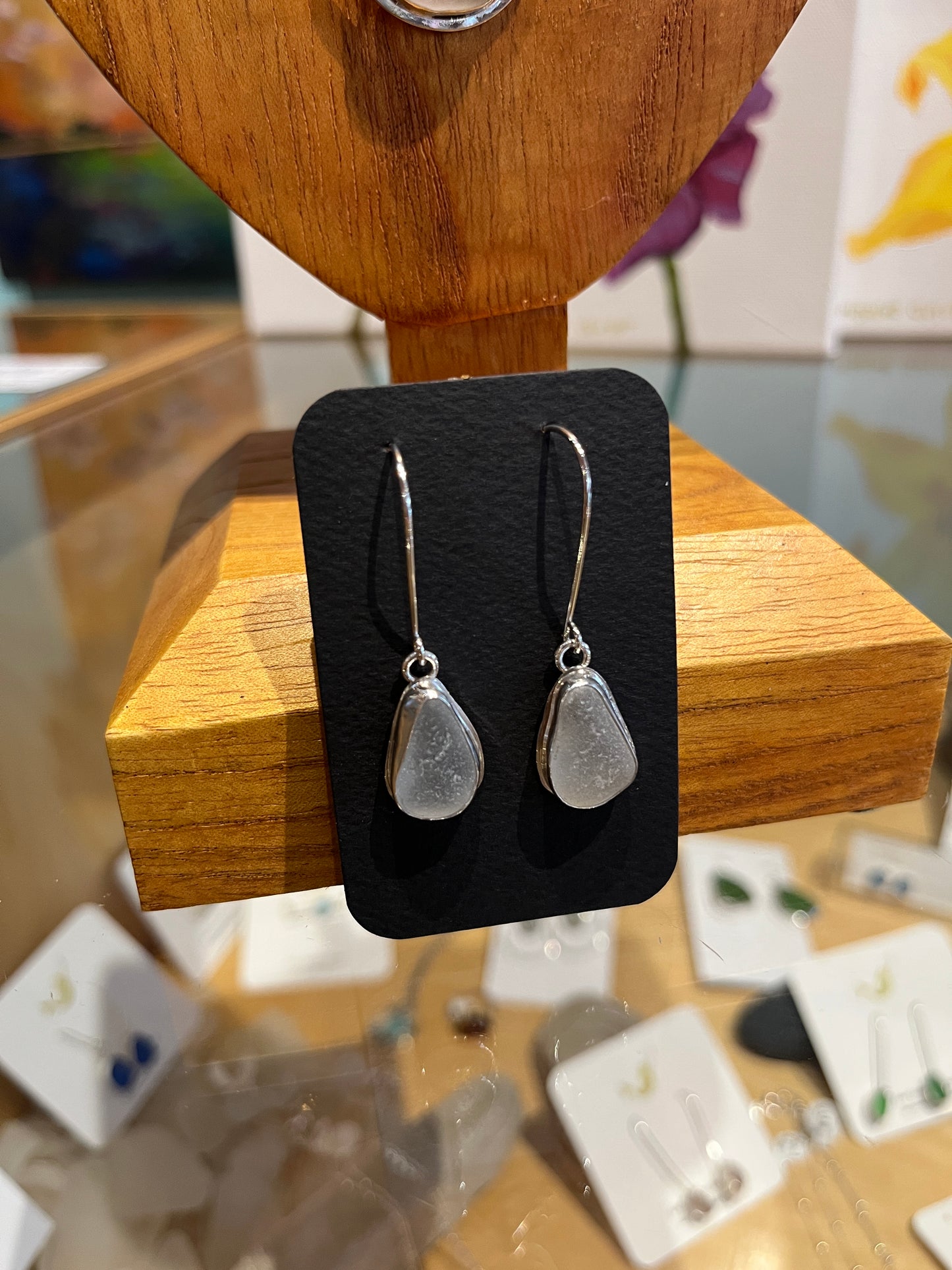 Lake Michigan Glass Dangle Earrings by Meg Tang