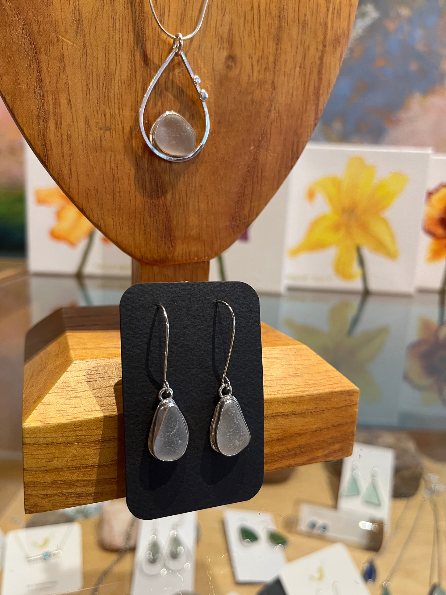 Lake Michigan Glass Dangle Earrings by Meg Tang