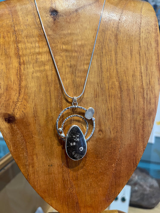 Lake Michigan Fossil Galaxy Pendant by Meg Tang
