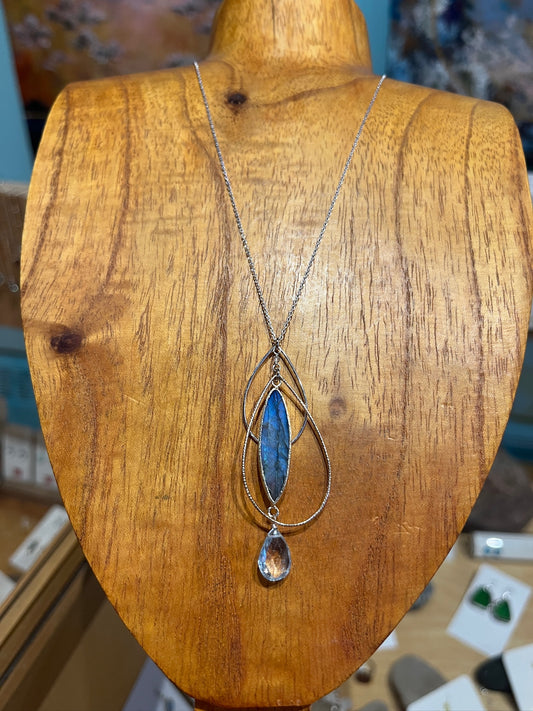 n8707 Silver Labradorite Water Lily Pendant by Laura J