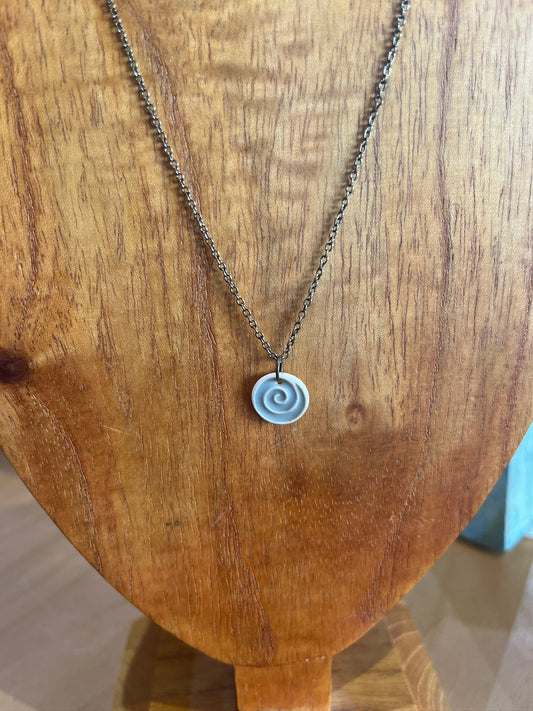 k6 Spiral Medallion Ceramic Necklace by Kim Krumrey