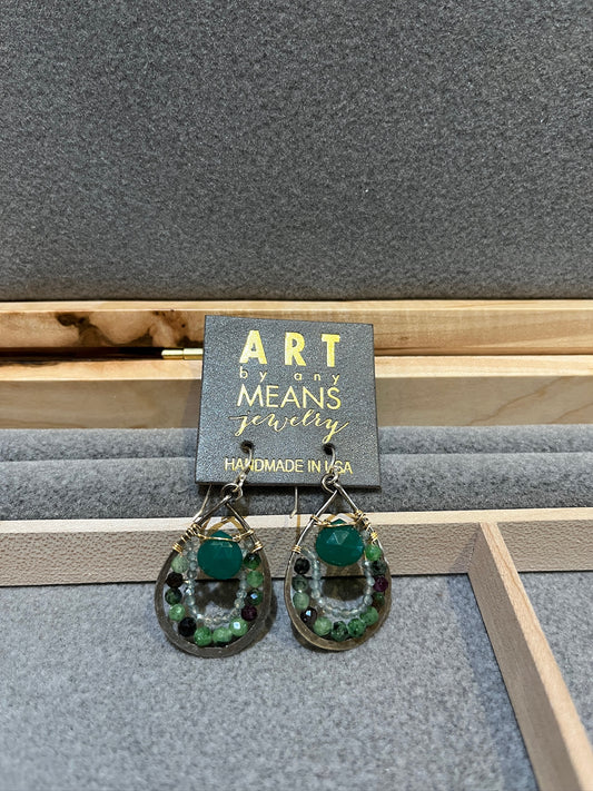 E77835 Green Onyx Drop Earrings by Art by Any Means