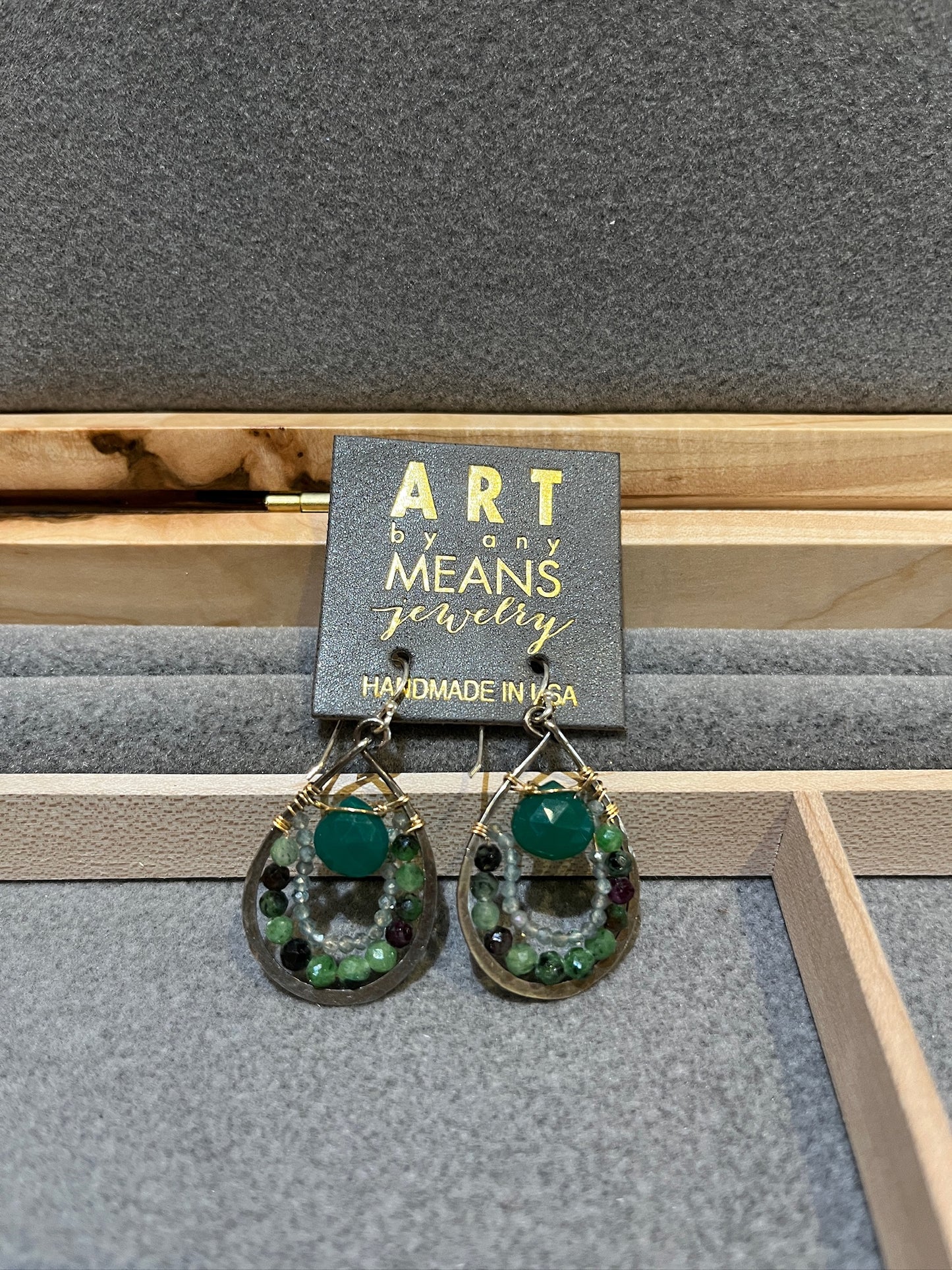 E77835 Green Onyx Drop Earrings by Art by Any Means