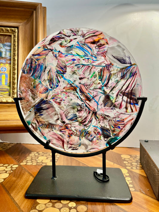 Cast Glass Disk with Stand by Lynn Dinning LDD