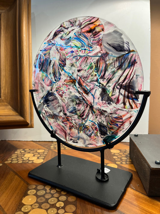 Cast Glass Disk with Stand by Lynn Dinning LDD