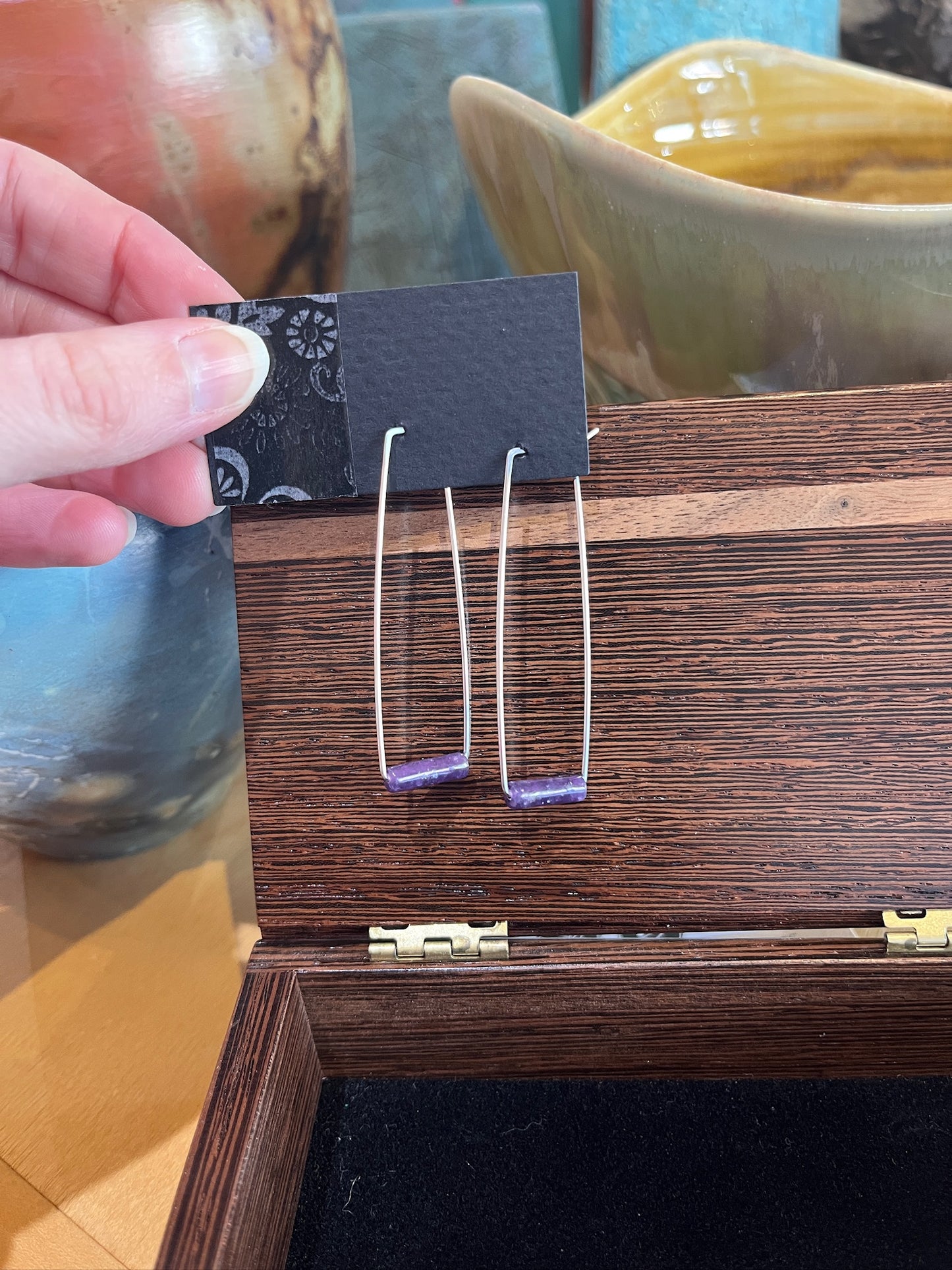 GS489 Gemstone Rectangle Hoops by Linda Trent
