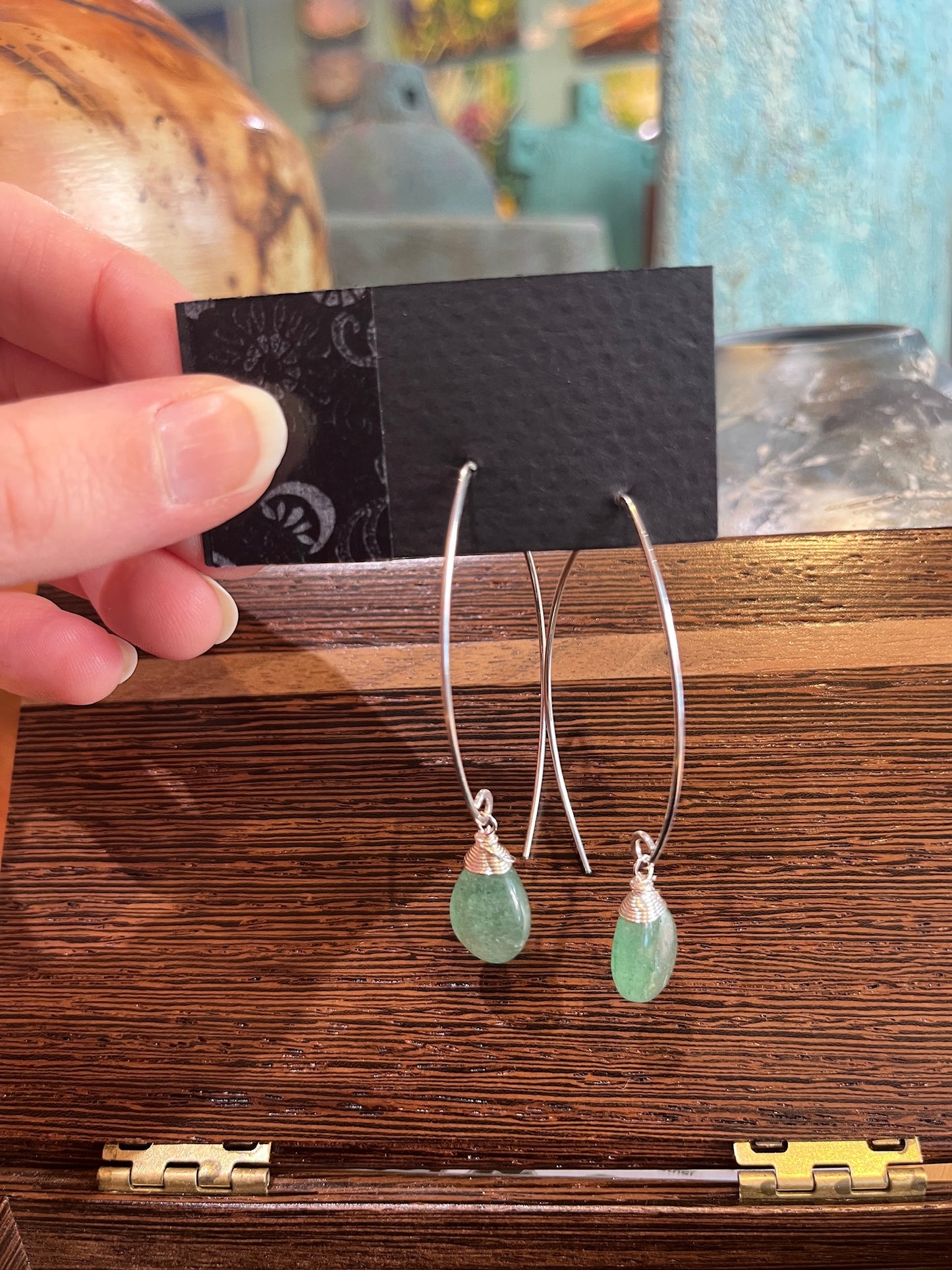 GS519 Aventurine Curving Earrings by Linda Trent