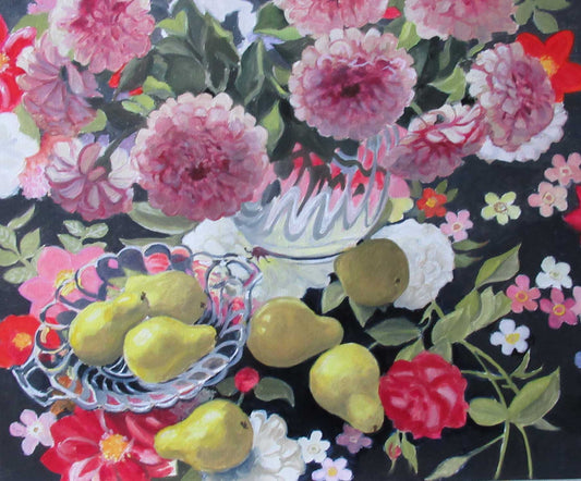 Pears and Zinnias by Margie Guyot